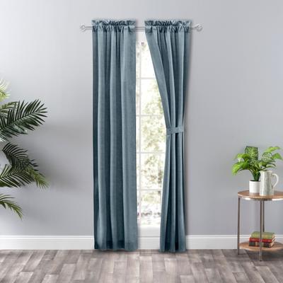 Wide Width Lisa Solidtextured Tailored Panel Pair by Ellis Curtains in Dusty Blue (Size 56