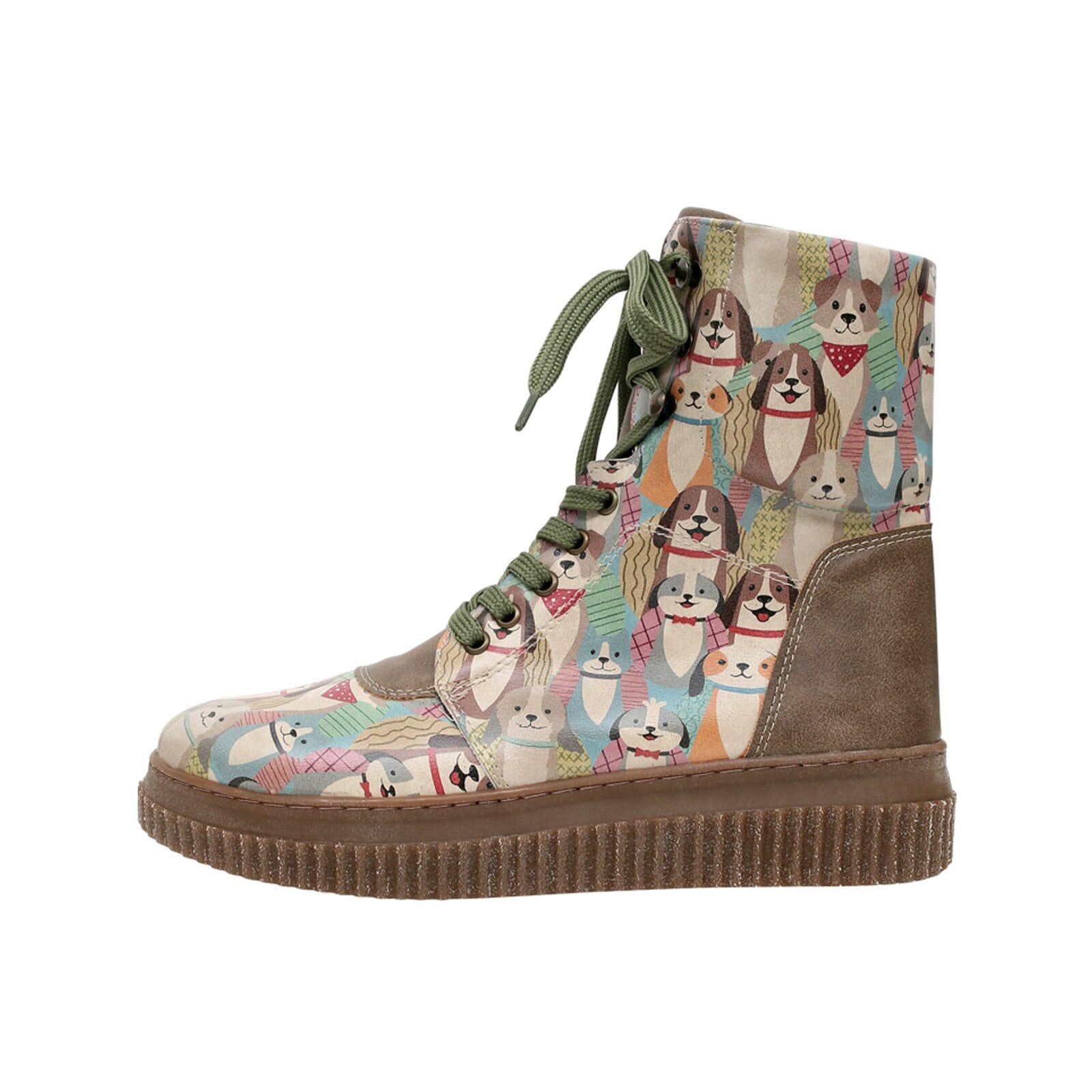 Schnürboots DOGO "Future High Top Boots Mon Cher Damen Stiefeletten", Damen, Gr. 39, Normalschaft, blau (braun, grün), Lederimitat, Schuhe, Handgefertigt