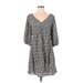 Dual Nature Casual Dress - Popover: Gray Plaid Dresses - Women's Size Small