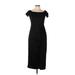 Cocktail Dress - Midi Boatneck Short sleeves: Black Print Dresses - Women's Size Large