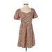 Shein Casual Dress - Mini Sweetheart Short sleeves: Brown Print Dresses - Women's Size Small