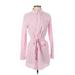 Ya Los Angeles Casual Dress - Shirtdress Collared Long sleeves: Pink Print Dresses - Women's Size Small