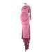 Motherhood Cocktail Dress - Midi Plunge 3/4 sleeves: Pink Solid Dresses - New - Women's Size Large Maternity