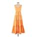 Color Me Courtney Casual Dress - A-Line V Neck Sleeveless: Orange Polka Dots Dresses - Women's Size 0