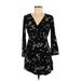 Boohoo Casual Dress - Mini V Neck Long sleeves: Black Print Dresses - Women's Size 6