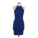 Charlotte Russe Casual Dress - Mini Halter Sleeveless: Blue Solid Dresses - Women's Size Medium