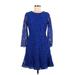 J.Crew Casual Dress - A-Line High Neck 3/4 sleeves: Blue Solid Dresses - Women's Size 8