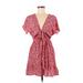 C+D+M Collection Cocktail Dress - A-Line Plunge Short sleeves: Red Floral Dresses - Women's Size Medium