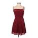 Rewind Casual Dress - A-Line Square Sleeveless: Burgundy Print Dresses - Women's Size Medium