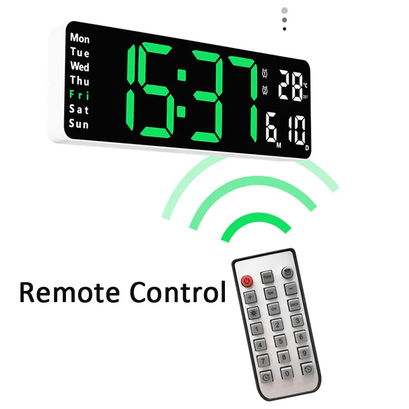 13inch Large LED Digital Wall Clock Remote Control Temp Date Week Display Memory Table Wall-mounted Electronic Alarms Clocks