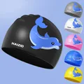 Elastic Silicone Swimming Caps Boys Girls Cartoon Dolphins Swimming Hat Waterproof Ear Protection