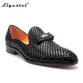 Ligustel Shoes Man Original Handmade Red Bottom Shoes Men Wedding Party Black Leather Loafers Shoes