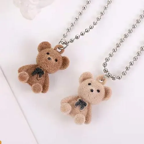 Beflockung Bär braun Teddybär Dame niedlich Anhänger Halskette kleines Tier Anhänger Mode Halsketten