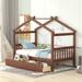 Twin Size House Bed w/2 Storage Drawers, Wooden Montessori House Bed Frame, Wood Playhouse Tent Bed for Girls Boys Teens,Walnut