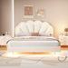 Queen Size Floating Velvet Upholstered Platform LED Bed Frame with Elegant Flowers Headboard and Wooden Slats Support