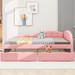 Full Size Upholstered Daybed w/ 2 Storage Drawers, Button Tufted Sofa Bed Daybed with Cloud Shaped Guardrail and Headboard, Pink