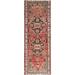 Shahbanu Rugs Red Hand Knotted Vintage Persian Hamadan Wool Geometric Medallion Motifs Runner Distressed Look Rug (3'3"x9'5")