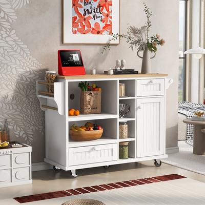 Kitchen Island Cart with Convertible Casters, Coffee Machine Cabinet