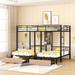 Full Over Twin & Twin Triple Bunk Bed with Drawers, Multi-functional Metal Frame Bed with desks and shelves in the middle