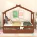 Full Size Wooden House Bed with 2 Drawers,Headboard & Footboard,Walnut