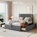 Full Size Upholstered Platform Bed with Classic Headboard & Storage 4 Drawers, Storage Bed Frame with Wood Slat Support