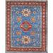 Shahbanu Rugs Denim Blue Special Kazak with Geometric Medallion Design Hand Knotted Natural Dyes Soft Wool Rug (9'2"x11'4")