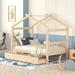 House Bed with 2 Storage Drawers, Wooden Montessori House Bed Frame, Wood Playhouse Tent Bed for Girls Boys Teens