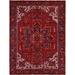 Shahbanu Rugs Red Hand Knotted Pure Wool Distressed Look Vintage Persian Heriz Tribal Ambience Good Condition Rug (10'x12'9")