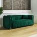 Green Vertical Channel Tufted Loveseat Velvet Loveseat Recliner, Modern Corner Couch with Nailhead Accent Sofa for Livingroom