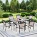 Summit Living 7 Pieces Outdoor Patio Dining Set with 6 Aluminum Stackable Chairs and 1 Metal Steel Table Black&Beige