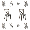 10 PACK Bistro Style Cross Back Early American Wood Stackable Dining Chair - X Back Banquet Dining Chair