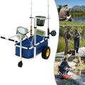 Outdoor and Camping Beach Wagon Cart Outdoor Fishing Cart with Wagon-Rod Holders Blue Collapsible Wagon 80kg Capacity Camping Trolley