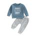 IZhansean Infant Toddler Baby Boys Fall Clothes Long Sleeve Letter Print Sweatshirt with Elastic Waist Sweatpants Set Blue 2-3 Years