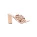 Just Fab Sandals: Slip-on Chunky Heel Casual Tan Print Shoes - Women's Size 11 - Open Toe