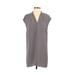 T Tahari Casual Dress - Shift V Neck Short sleeves: Gray Print Dresses - Women's Size Small