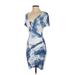 Main Strip Casual Dress - Wrap V Neck Short sleeves: Blue Print Dresses - New - Women's Size Small