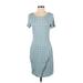 41Hawthorn Casual Dress - Sheath Scoop Neck Short sleeves: Teal Plaid Dresses - Women's Size Small