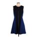 Elie Tahari Casual Dress - Mini Crew Neck Sleeveless: Blue Solid Dresses - Women's Size 12