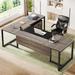 Latitude Run® Wieze L-Shaped Executive Desk Wood/Metal in Gray | 28.74 H x 70.87 W x 66.93 D in | Wayfair 4661CDB98598431299E22C2486C10D01