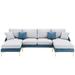 Gray/Blue Sectional - Mercer41 Torreys Upholstered Sectional Linen/Genuine Leather | 34.3 H x 108.5 W x 60 D in | Wayfair