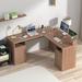 Latitude Run® Dineshia Reversible Executive Desk w/ Built in Outlets Wood/Metal in Brown | 29.87 H x 98.25 W x 19.65 D in | Wayfair