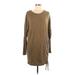 Express One Eleven Casual Dress - Shift Scoop Neck Long sleeves: Brown Print Dresses - Women's Size Large