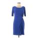 Evan Picone Cocktail Dress - Sheath Scoop Neck Short sleeves: Blue Solid Dresses - Women's Size 6 Petite