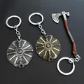 Game God Of War 4 Kratos Leviathan Axe Keychains Exquisite Crystal Carved pattern Axe Pendant key