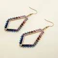 Miyuki Beaded Rhombus Metal Drop Earrings Selvage Dangle Earring Boho Handmade Jewelry Gift