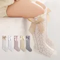 Cute Girls Knee High Socks Bows Cotton Breathable Soft Children Socks Hollow Out Non-slip Newborn