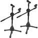 2 Pieces Dual Microphone Stand Foldable Tripod Boom Stand On-Stage Stands Short Adjustable Mic Stand For Singing 360 Rotating With Dual Mic Clip Holders Heavy Duty DBL S 2Pcs