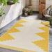 Hauteloom Djugun Outdoor Area Rug - Outside Porch Patio Rug Carpet - Waterproof Rug - Geometric - Yellow Off White White Cream Bone - 5 3 x 7 7