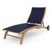 Perrin Teak Outdoor Reclining Chaise Lounger in Blue with Wheels