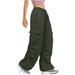 Hfyihgf Parachute Pants for Women Baggy Cargo Pants Multi-Pocket Elastic Low Rise Y2K Pants Teen Girls Wide Leg Jogger Trousers Streetwear Army Green XXL